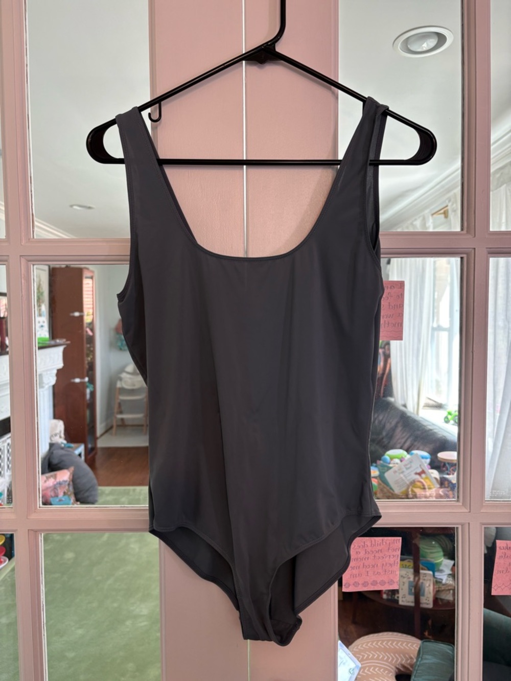 Parade gray Scoop Neck One-Piece Bodysuit, Charcoal Gray large